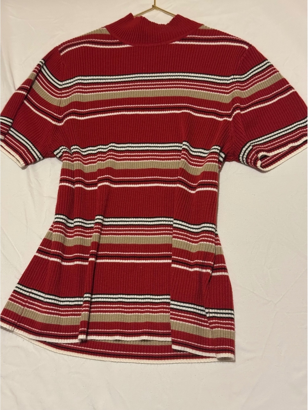 Vintage Lee City Elements Red Striped Short Sleeve Mock Neck Sweater Size Large